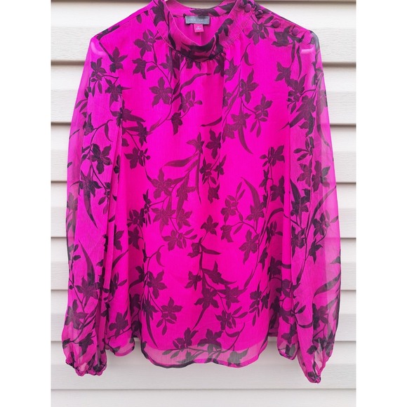 Vince Camuto Tops - Vince Camuto Women's Bright Magenta Floral Long Sheer Sleeve Lined Blouse Top M